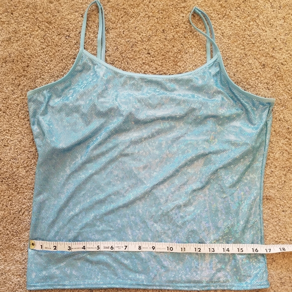 NWOT Sparkly Iridescent Baby Blue Tank Top Shorts Hot Pants Rave Set M 8 10 Jr L - Picture 7 of 10